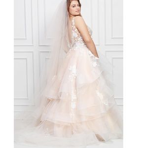 Wtoo by Watters Montgomery floral embroidered bodice layered wedding gown 20W